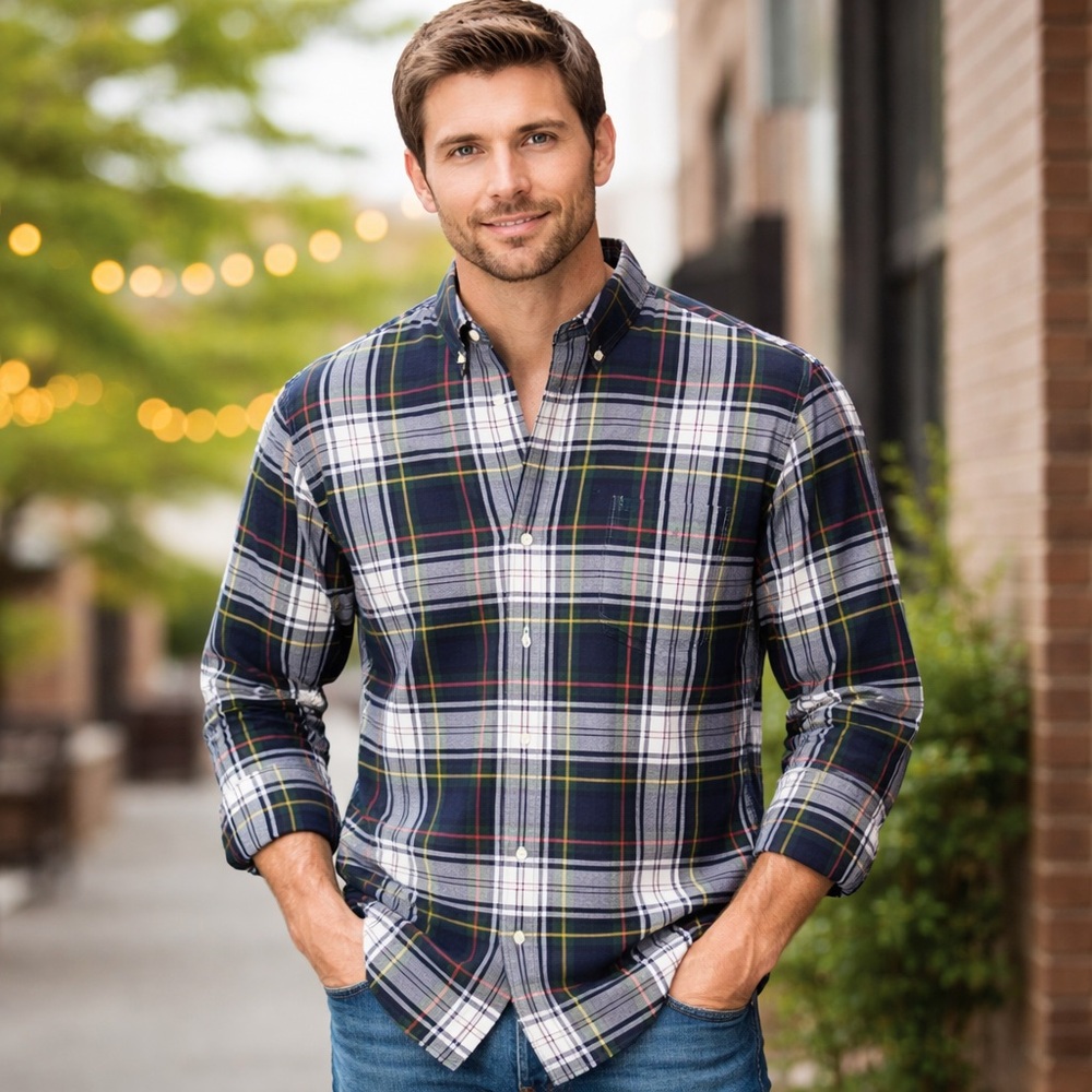 Ralph Lauren Plaid Button Down Shirt 2XLT Green Navy Cotton Classic Fit